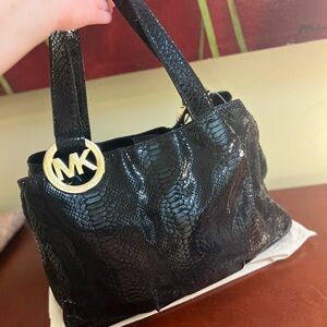 Michael Kors Fulton Black Python Embossed Leather Hobo Shoulder Bag